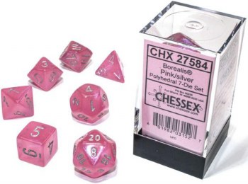 Dice Set Pink/Silver Borealis Polyhedral 7-Die Set
