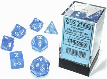 Dice Set Sky Blue/White Borealis Polyhedral 7-Die Set