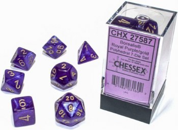 Dice Set Royal Purple/Gold Borealis Polyhedral 7-Die Set