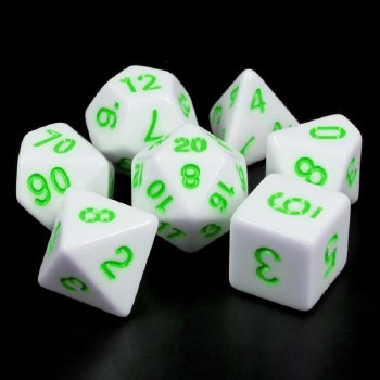 White Opaque with Green Dice Set