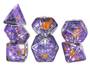 Dice Set Purple and Yellow Flowers 7-Piece Set