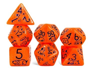 Cute Dog Orange 7-Piece Dice Set