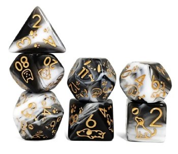 Cute Dog Black and White 7-Piece Dice Set
