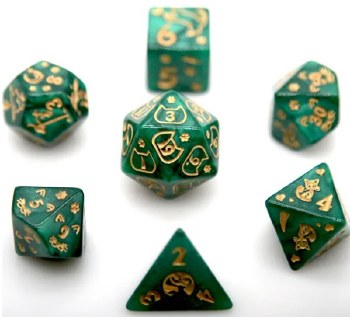 Dice Set Green Cats 7-Piece Set