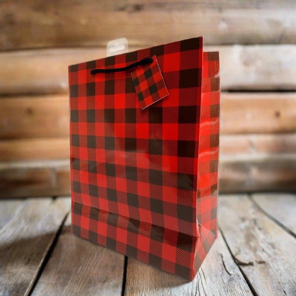 Rivers Edge Gift Bag Medium Buffalo Plaid w/Tissue Paper