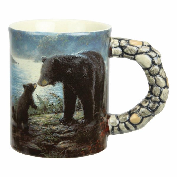 Rivers Edge Mug Black Bear Scene River Rock Handle 15oz