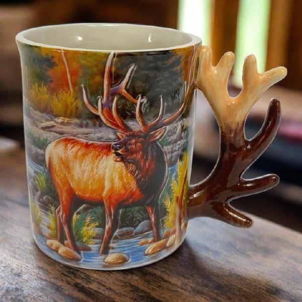 Rivers Edge Mug Elk Scene Antler Handle 15oz