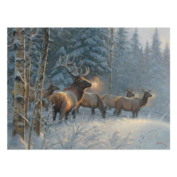 Rivers Edge Lighted Canvas Elk In Snow