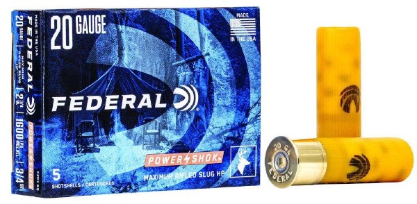 Federal Power Shok 20ga Rifled Slug HP  3/4oz  2.75"