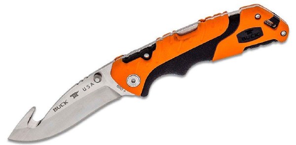 Buck Knife Pursuit Pro Folder Orange/Black Rubberized with Guthook and Sheath