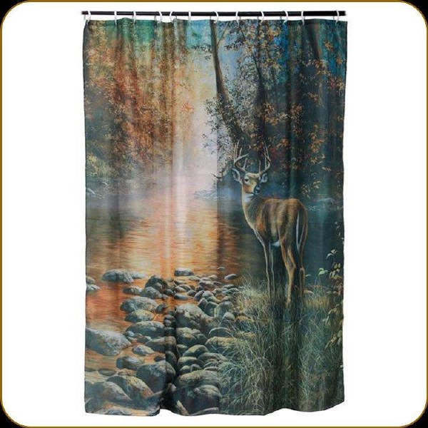 Rivers Edge Shower Curtain Deer Scene w/Rings