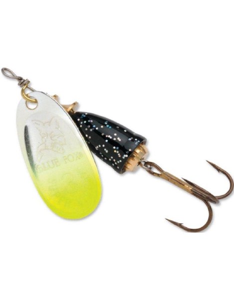 Blue Fox Classic Vibrax #2  Chartreuse Tipped/Silver Flake 3/16oz