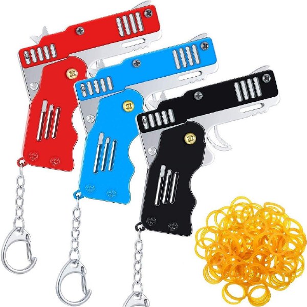 RW Minis All Metal Rubber Band Pistol Keychain Red w/Target