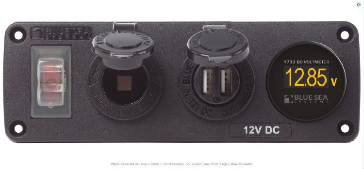 Blue Sea Systems Water Resistant Accessory Panel USB, Socket Voltmeter