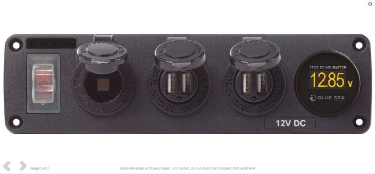 Blue Sea Systems Water Resistant Accessory Panel 2 USB, Socket, Voltmeter