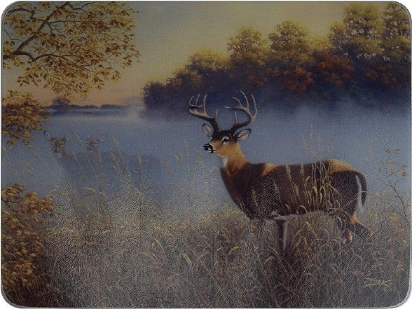 Rivers Edge Tempered Glass Cutting Board 12"x16" Morning Fog Deer