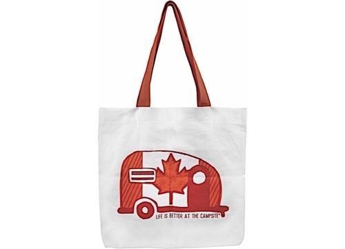 CAMCO Life Is Better At The Campsite Tote Bag Canada Flag Retro Trailer