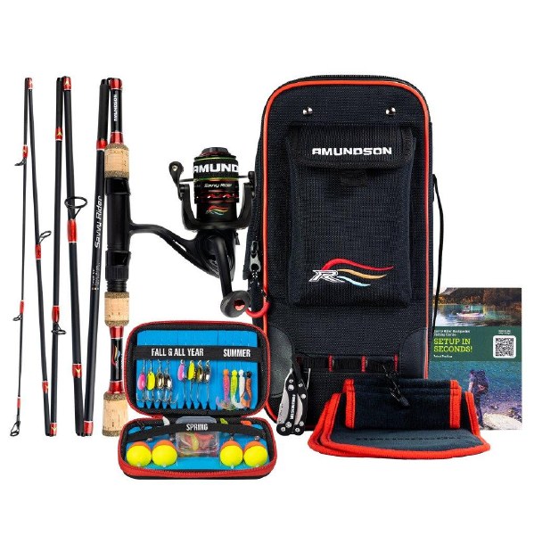 Amundson Savvy Rider Back Packer Fishing Kit Spinning Rod w/Accessories