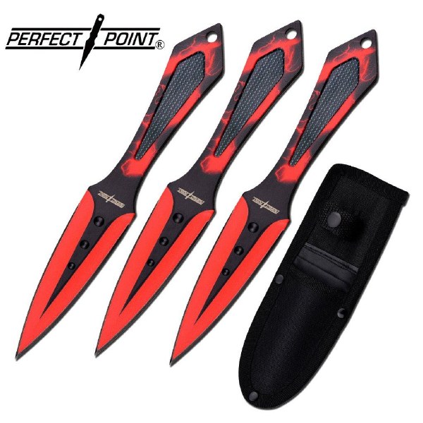 Perfect Point Throwing Knives 8.5" Black Red Electricity