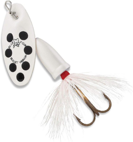 Blue Fox Vibrax Bullet Fly #2 White Black Dots 1/4oz