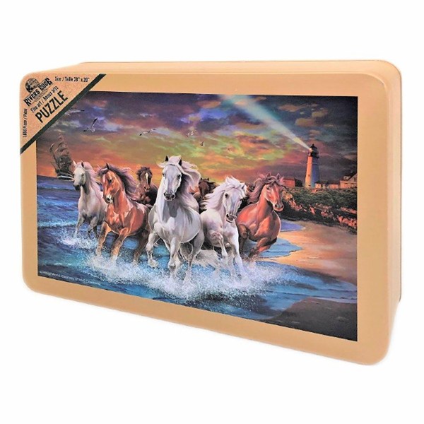 Rivers Edge Puzzle Tin Horses on Seashore 1000pc