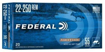 Federal Power Shok 22-250 Rem Jacketed Soft Point 55gr
