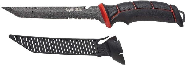 Ugly Stik Tools Utility Knife 7" Tanto Tip, Line Cutter, Part Serrated w/Sheath