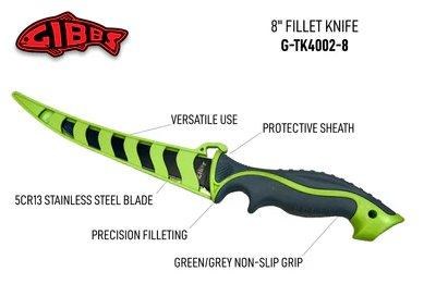 Gibbs Delta 8" Stainless Steel Fillet Knife Green/Grey Non-Slip Grip