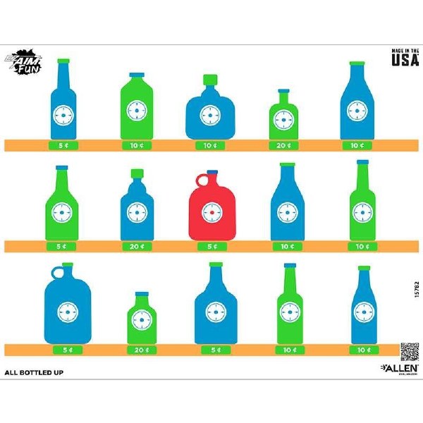 Allen Ez-Aim Fun Target Bottles on Shelf 4pk