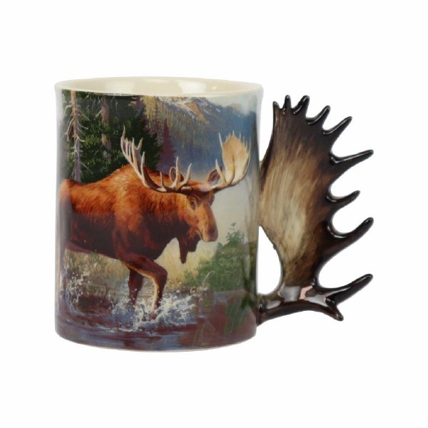 Rivers Edge Mug Moose Scene Antler Handle 15oz