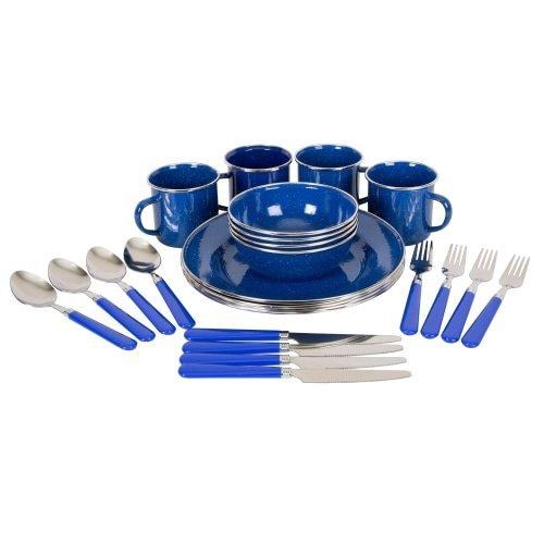 Stansport Deluxe 24-Piece Enamel Table Wear Set Blue