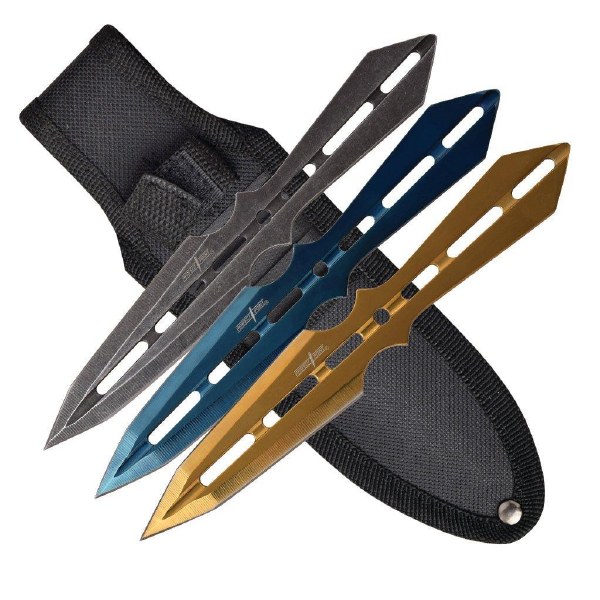 Perfect Point Throwing Knives Black/Blue/Gold 3pk
