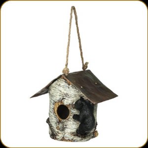 Rivers Edge Bird House Birch Tree with Bear