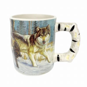 Rivers Edge Mug Wolf Scene Birch Handle 15oz