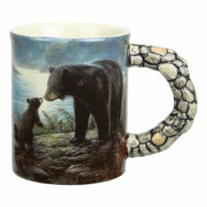 Rivers Edge Mug Black Bear Scene River Rock Handle 15oz