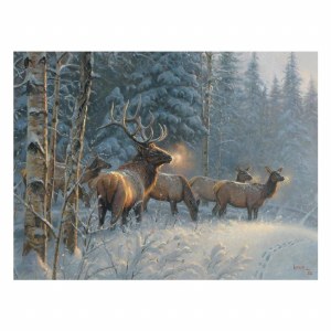Additional picture of Rivers Edge Lighted Canvas Elk In Snow