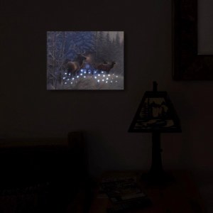 Additional picture of Rivers Edge Lighted Canvas Elk In Snow