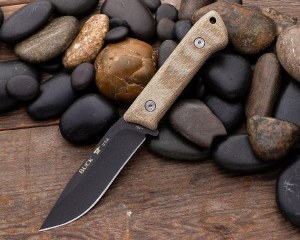 Buck Knife Compadre Camp Knife Brown Handle Coated Blade w/Leather Sheath