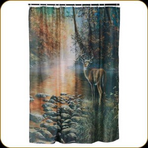 Rivers Edge Shower Curtain Deer Scene w/Rings
