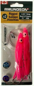 Amundson Rigged Salmon Hoochies 4.25" Dual 4/0 40lb Pink Glow/UV
