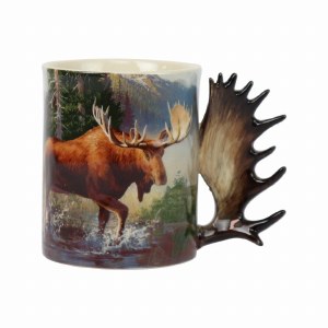 Rivers Edge Mug Moose Scene Antler Handle 15oz