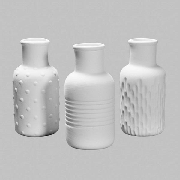 MB1556 - Textured Bud Vases (assort. of 3 designs)     3"W x 6.24"H
