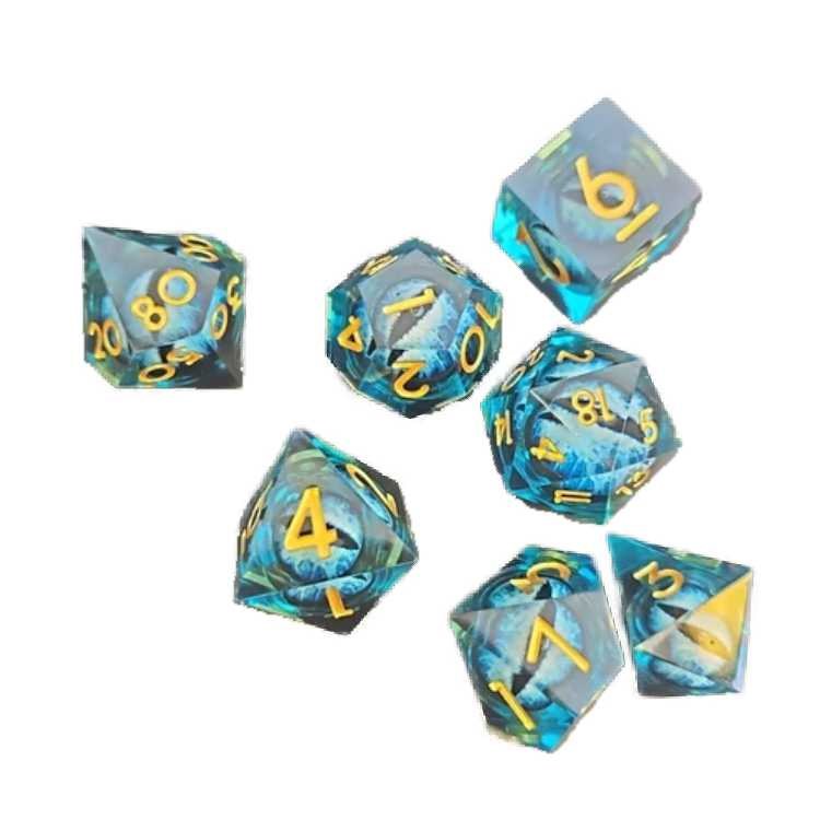 Blue Dragon Eye Liquid Core Poly Dice Set