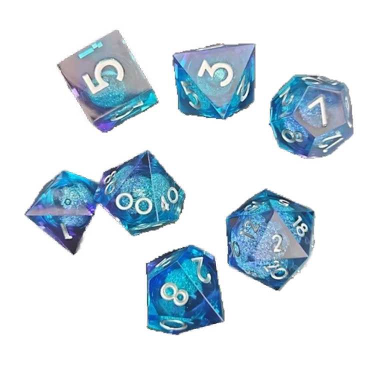 Light and Dark Blue Liquid Core Poly Dice Set