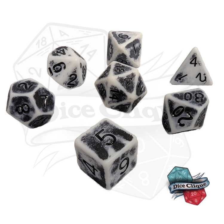 Ancient White-Black Poly Dice Set