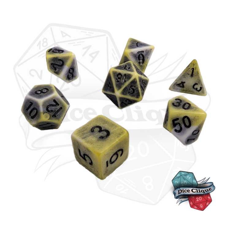 Ancient White-Lime-Grey Swirl Poly Dice Set