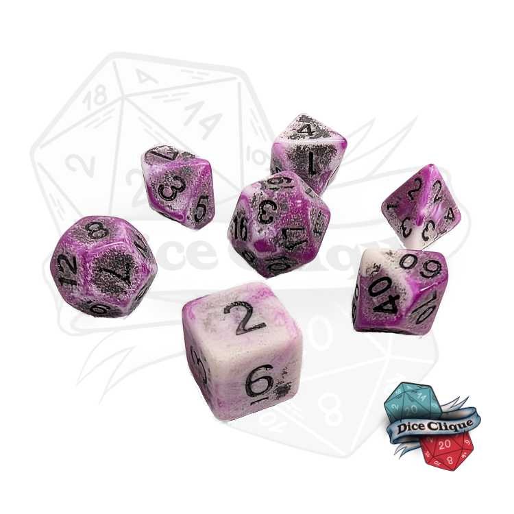 Ancient White-Purple Swirl Poly Dice Set