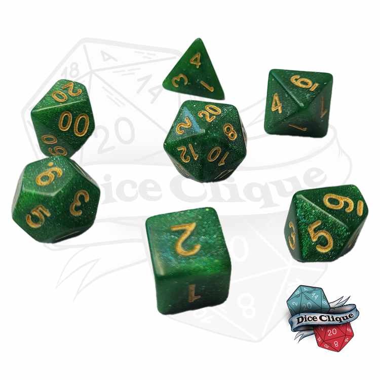 Green Glitter Poly Dice Set