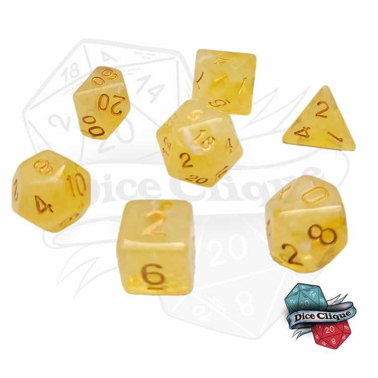 Yellow Crystal Poly Dice Set