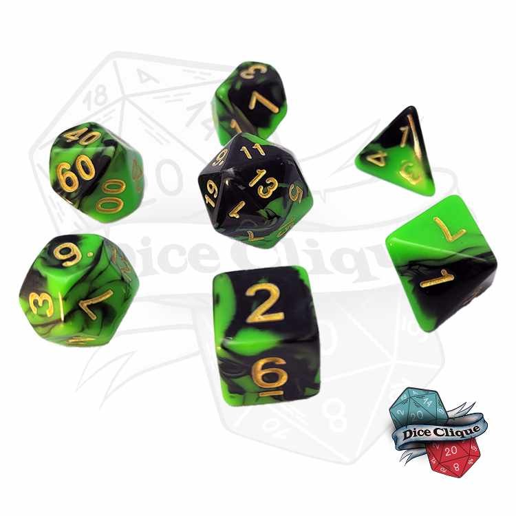 Black-Green Swirl Poly Dice Set